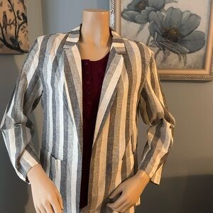 Vintage Gray and White Striped Linen Blazer